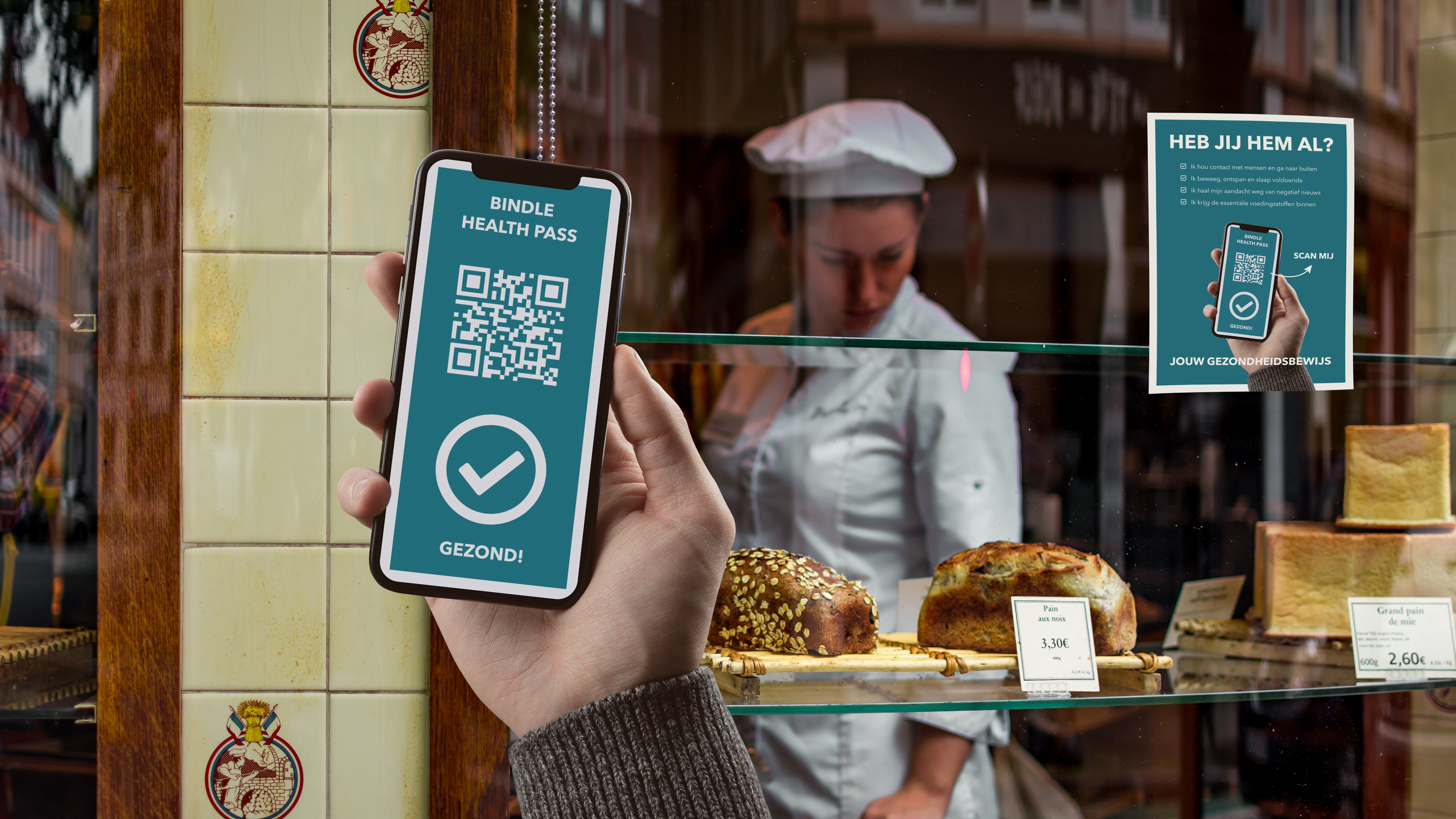 Bindle health pass bij de bakker